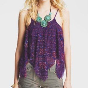 FREE PEOPLE Purple Printed Dew Drop Handkerchief Tank